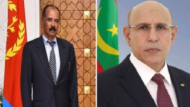 صورة رئيس الجمهورية يجدد للرئيس الأريتري حرص موريتانيا على تعزيز التعاون بين البلدين الشقيقين