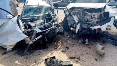 صورة حادث سير مروع بين ثلاث سيارات عند الكلم 28 على طريق روصو يخلف جرحى