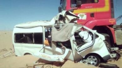صورة حادث بشع يسفر عن وفاة خمسة أشخاص على طريق الأمل قربة قرية الغشوات