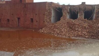 صورة انهيار أجزاء من جامع ولاته العتيق جراء السيول