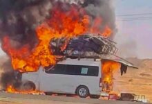 صورة احتراق باص على طريق “لعيون – الطينطان” ونجاة جميع الركاب