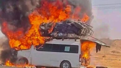 صورة احتراق باص على طريق “لعيون – الطينطان” ونجاة جميع الركاب