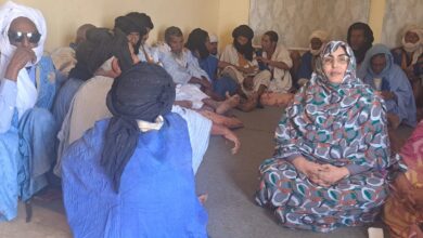 صورة النائب امقيرة بنت الوداني وعمدة أم لحياظ يبحثان مع وجهاء أوكار آفاق التجميع القروي