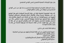 صورة بيان حول الإجراءات الصحية للتصدي لحمى الوادي المتصدع