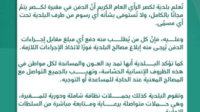 صورة بلدية لكصر : لاصحة لفرض أي ضريبة على الدفن داخل مقبرة لكصر (بيان)